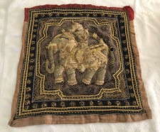 ANTIQUE VINTAGE BURMESE KALAGA EMBROIDERED BEADED SEQUINS TAPESTRY PILLOW CASE picture