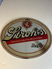 Vintage Stroh's Beer Oval Mirror Sign with original 14 by 12 inch picture