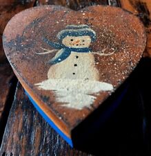 Heart Shaped Chipboard Box W/Metal Lid Snowman Scene Christmas/Winter picture