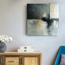 large abstract hand painted oil painting on canvas art Gray White 31in picture