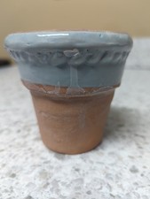 Vtg Rowe Pottery Blue Glazed Rim Clay Planter 4