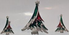 Classy Vint Stylistic Christmas Tree Brooch Pin w/ Matching Earrings Rhinestones picture