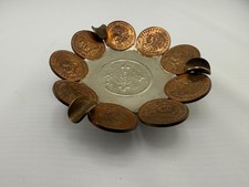 Vintage Mexican Coin Ashtray Centavos Coins 1960 To 1970 Brass Bottom 4.5 Inch picture