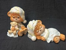 2 Teddy Beddy Bear Porcelain Figurine Lot Morgan Licensed by Enesco 1982 picture