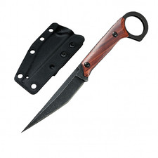 ELITEDGE Fixed Blade TACTICAL DAGGER Wood Handle EDC Belt Knife & Kydex Sheath picture