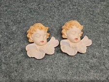Vintage 1987 Scioto Ceramic Angel Cherub Wall Hangings Set Of 2 Sleepy Babies picture