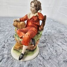 VTG Lefton China Hand Painted Bisque Figurine Sitting Boy in Red KW3988 Japan picture