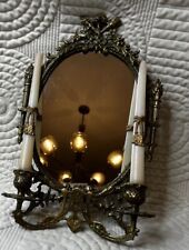 19th Century Louis XVI Style Brass Mirror Double Candle Wall Sconce Antique picture