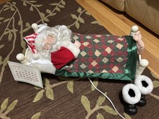 Vintage 1992 Telco Creations Sleeping Animated Santa in Bed Original Box  Works picture