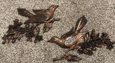 DART INC SYROCO Copper Tone Birds On Dogwood Floral Branches Wall Plaques MCM picture
