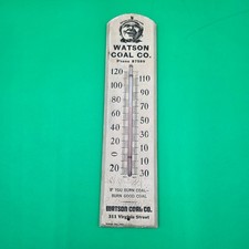 1937 Vintage Watson Coal Company Wooden Advertising Thermometer picture