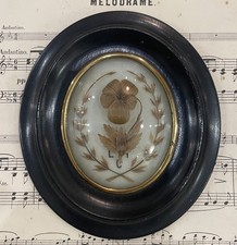 Antique French Mourning Hair Art Domed Glass Wooden Frame c1880 picture