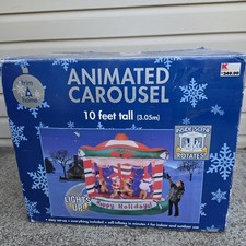 VTG Gemmy Trim A Home Animated Carousel Inflatable 10ft Christmas Rotates picture