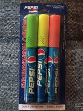 New in Sealed Package Pepsi Cola Vtg 90s 3 JUMBO HIGHLIGHTERS Broad Point NEON picture