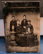 Early Tin Type Photo of a family with a Pet bird / dog  Tintype antique animal picture