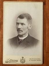 Man W/ Sideburns & Mustache Cabinet Card  Photo Nice Backstamp Chicago Stevens picture
