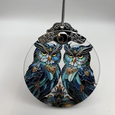 Twin Owls Ornament, Stained Glass Hanging Ornament picture