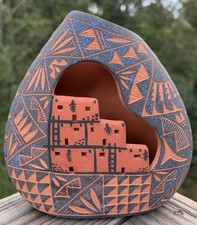 Vintage Acoma Pueblo Pottery Signed Cliff Dwellers Handcrafted HandPainted picture