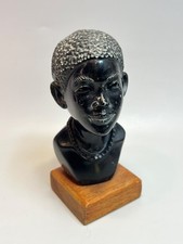R.J Dodzo Zimbabwe Hand-Carved Stone Male Bust Sculpture Shona Tribe Man Signed picture