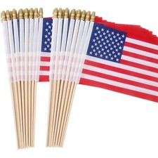 50 Pcs Small American Flags with Wooden Sticks 4x6