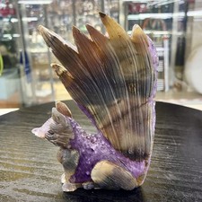 372G Natural amethyst Blossoms agate hand carved nine-tailed fox specimen picture