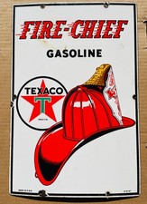 Vintage 1947 Texaco Fire-Chief Gasoline 12X18” Porcelain Pump Oil Sign Authentic picture