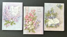 Vintage Parchment Sympathy Cards French Fold Deckle Edge Glittery MCM Lot of 3 picture