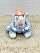 Amy LaCombe 2002 Annaco Creations Blue & Orange Cat Figurine Traveler *READ* picture