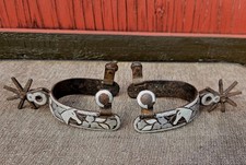 Vintage Vaquero Charro Cowboy Spurs Silver Inlay Horse Design 2