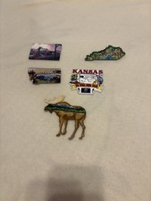 Lot of 5 Souvenir Travel Fridge Magnets Kansas Kentucky Montana Moose vintage 3” picture