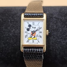 Vintage Lorus Mickey Mouse Tank Watch V810-5000 Gold Tone Roman Numeral Quartz picture