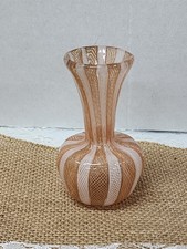 Vintage Murano Latticino Zanfirico Art Glass Mini Bud Vase Rare Peach Apricot picture