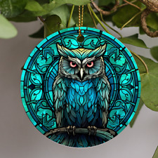 Owl Stained Glass inspired, Great Horned Owl Stained Glass, Ceramic Ornament picture