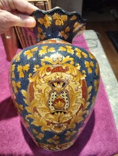 Vintage Chinese Export Cobalt Blue Gold Moriage Porcelain Vase Chinoiserie 12