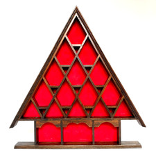 Vintage 1979 A-Frame Wooden Shadow Box Shelf Red Velvet Knick Knack Display picture