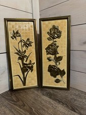 Vintage ELPEC Made In England Decorative Metal  Wall Hanging Relief Floral picture