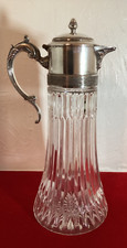 Vintage Silverplate Decanter Carafe ITALY Claret Pitcher Cut Glass 13.75