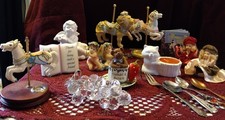 Vtg Treasure Junk Drawer Carousel horses and lion Miniatures silverware figurine picture