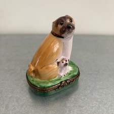 Vintage Limoges France Signed Peint Main King Pug Mom Dog Puppy Trinket Box picture