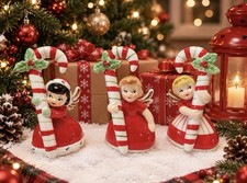 Candy Cane Angel Figurines go/with Vintage Lefton Napco Norcrest Christmas Decor picture