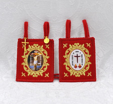 Fivefold Embroidered Wool Scapular with Braided Wool Cords, Large 3.25