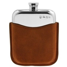 English Pewter Company 6oz Pewter Liquor Hip Flask with Luxury Brown Leather ... picture