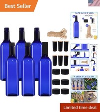 Empty 750ml Blue Wine Bottles with Screw Cap & Seal Rope - 6 Pack for Weddings, picture