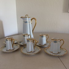 Antique M&Z Austria Porcelain Chocolate Pot Set 5 Cup 6 Saucer picture