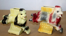 2 Vintage Mid-Century O.P. Co. Leaping Poodle Vase Planters Two-Toned Glaze picture