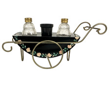 1950s Metal Flower Cart Salt Pepper Shakers Toothpick Holder Set MCM 8