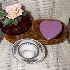 Vintage Cottage Core Lot Floral Porcelain Rose Trinket Box Basket Heart BUNDLE picture