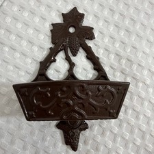 5.5” Cast Iron Antique Vintage Match Safe Wall Pocket Box Holder Grape picture