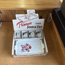 VTG Anchor Glass Primrose 8 Piece Snack Set Tea Cups Milk Glass Heat-proof 🔥 picture