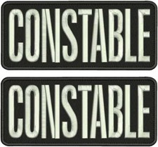 CONSTABLE 2 EMBROIDERY PATCHES 4X10 WHIT HOOK ON BACK BLK/SILVER picture